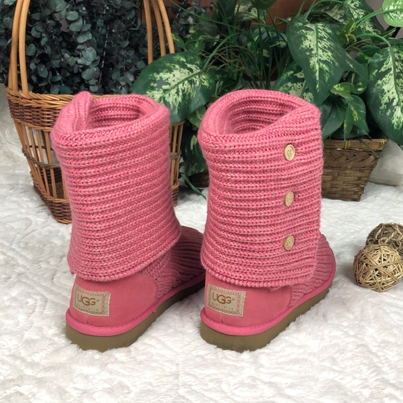 UGG Shoes - UGG, Classic Cardy Knit Boots Lt Pink Sz 7 EUC